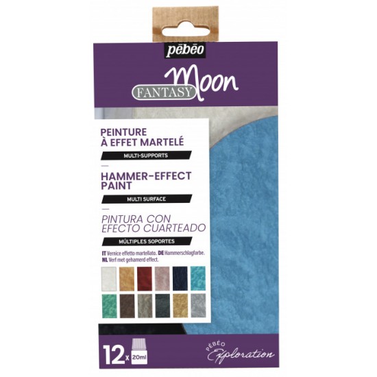 Pebeo Fantasy Moon Set 12 x 20ml  Hammer Effect Pearlescent Craft Paint Set 757441
